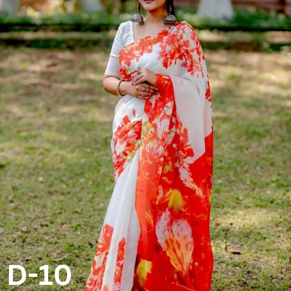 Digital print half silk saree