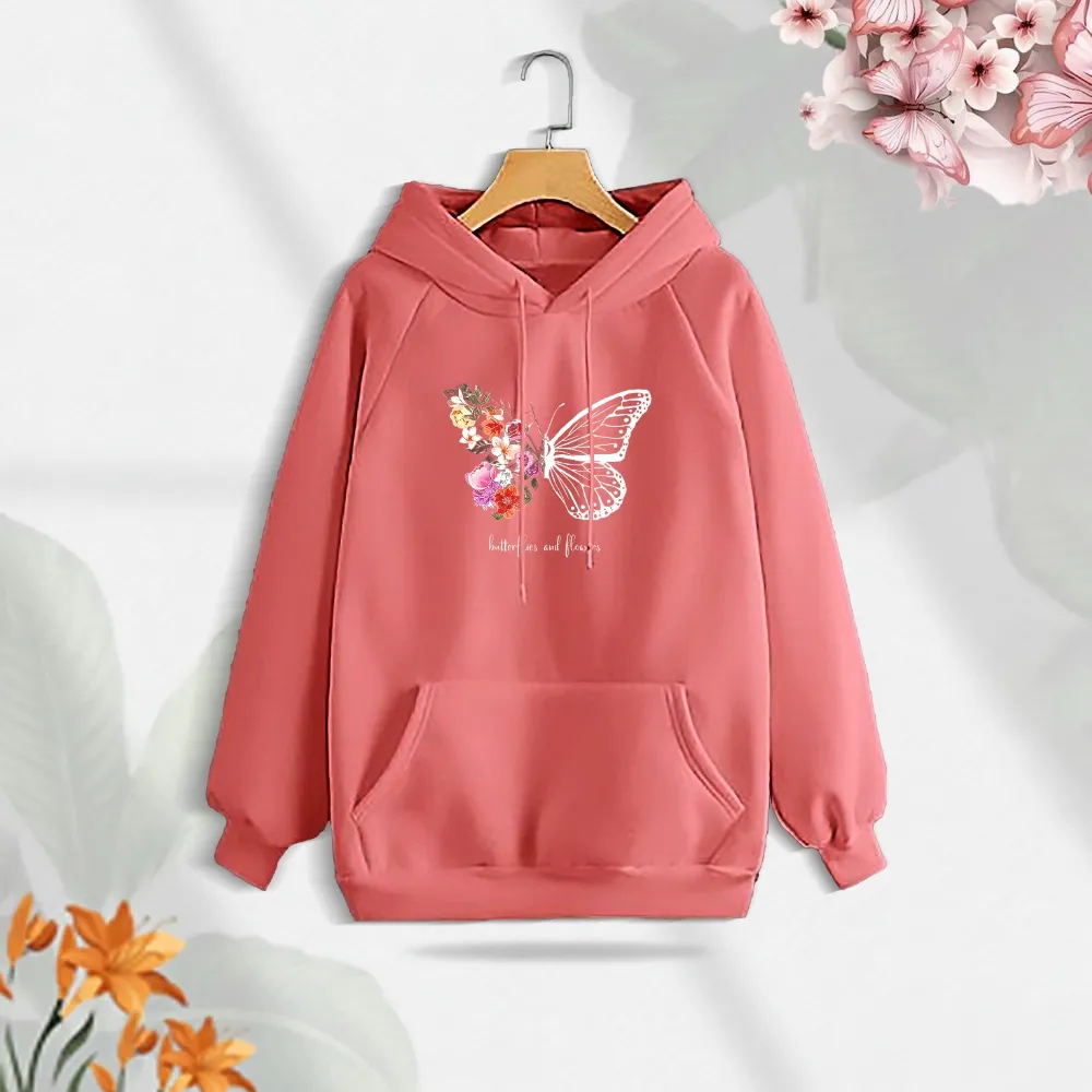 Premium Comfortable (Butterflies & Flowers) Ladies winter hoodie