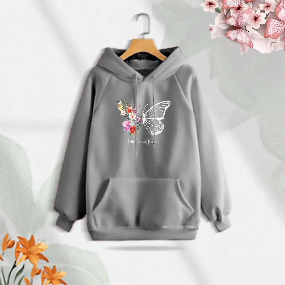 Premium Comfortable (Butterflies & Flowers) Ladies winter hoodie