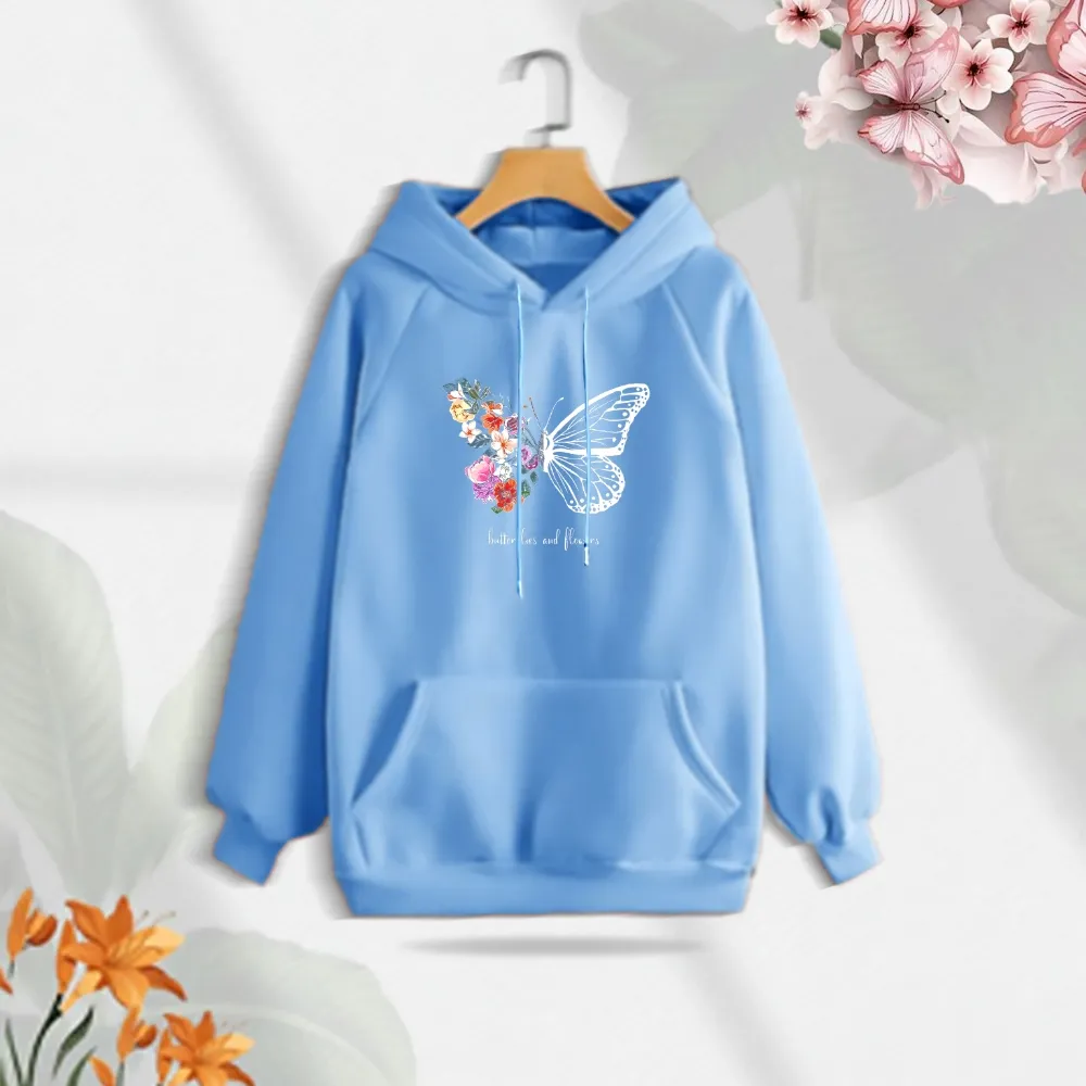 Premium Comfortable (Butterflies & Flowers) Ladies winter hoodie